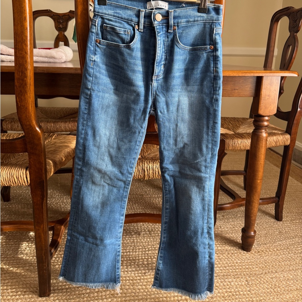 Loft High Waist Flare Crop Blue Jeans